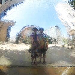 Giant water features near city hall.