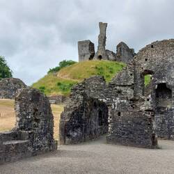 Okehampton Castle; The Keep on the Motte, showing the remains of the turret