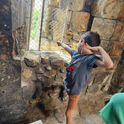 Tom firing arrows from the castle