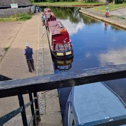 Boats in Trevor basin from the foot bridge. Aquaduct is the left exit