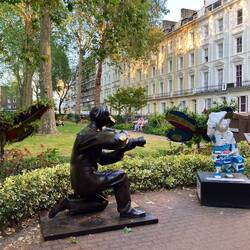 Paddington Bear statue near our B+B