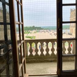Looking out the window from the Hall of Mirrors toward the Grand Canal