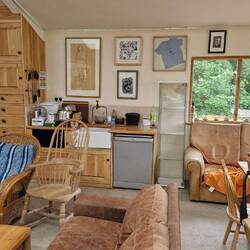 Wernog Wood sofa and dining area