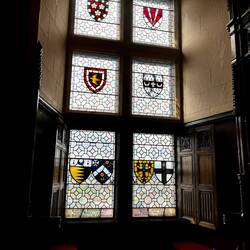 Scottish stained glass from inside the great hall.