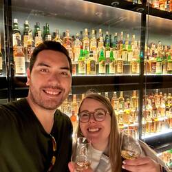 Smiles because Maddie remembered the five steps to whisky tasting