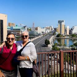 Nusamai Bridge, behind us, spans the Kushiro River — Kushiro, Japan.