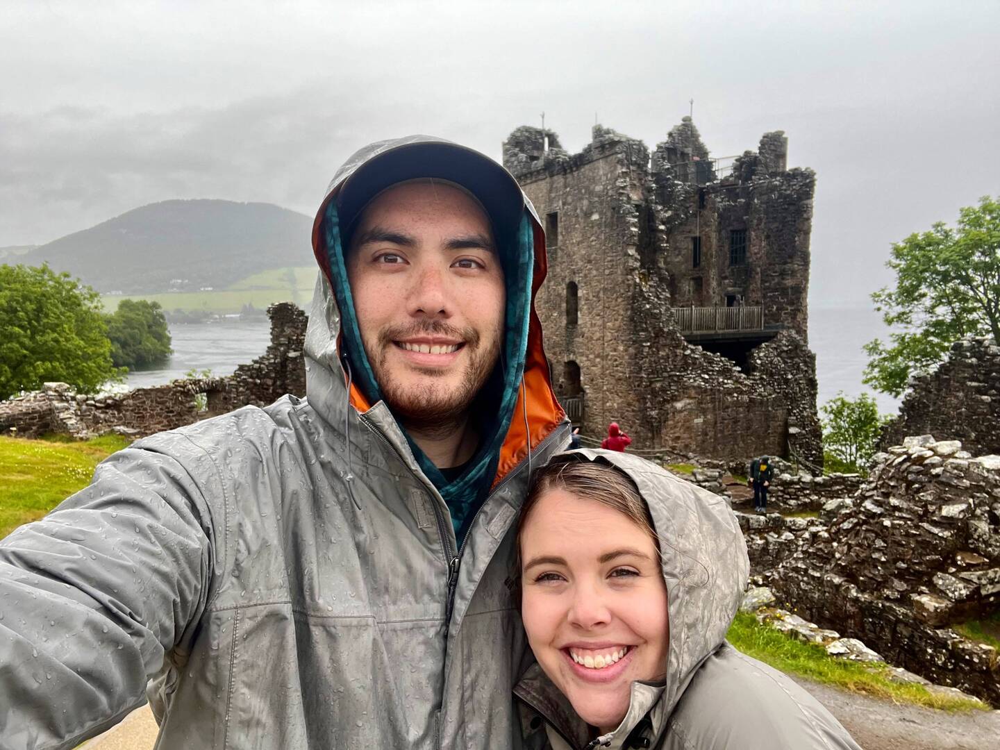 Trying to stay dry while checking out the ruins