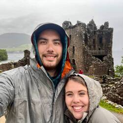 Trying to stay dry while checking out the ruins