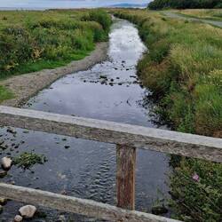 Afon Dulas river flowing towards the sea