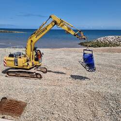 On going work to improve sea defences at Rhôs-on-Sea