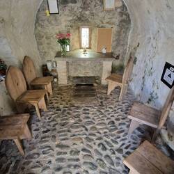Inside the tiny Holy Well and Chapel of St.Trillo, Rhos-on-Sea