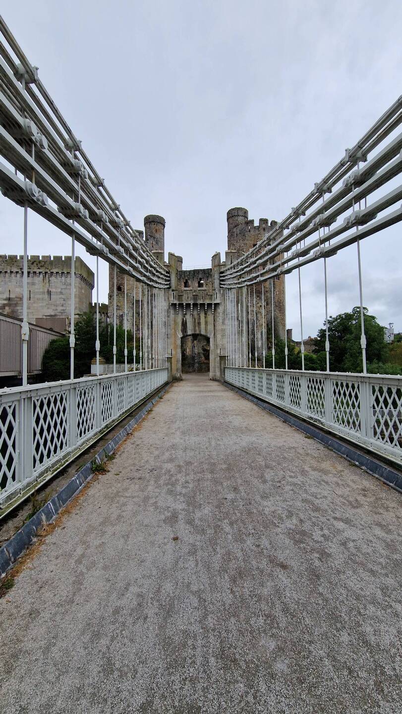 Approach to Conwy Castle from pedestrian suspension bridge
