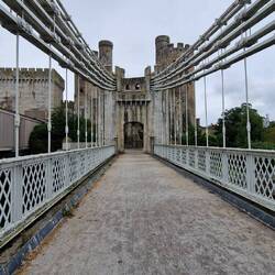 Approach to Conwy Castle from pedestrian suspension bridge