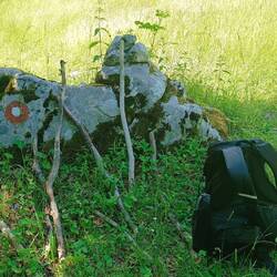 Stockablageplatz am Ausgang des trails