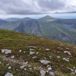 Grassy route over Bwlch yr Ole Wen from Carnedd Dafydd to Pen yr Ole Wen