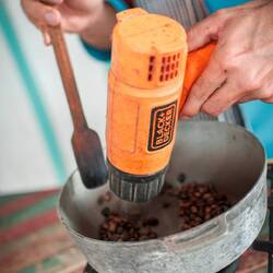 Blasting away inner husks while roasting