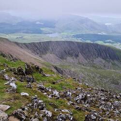 Descent from Snowdon along Llechog ridge. Both Rhud Ddu path and South route run along here