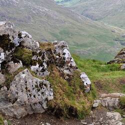 Where the Watkin path departs from the South route. Centre of picture tracing its way down mountain