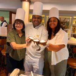 Riley cooked an Egyptian meal with the Chef.  Yummy stuffed grape leaves