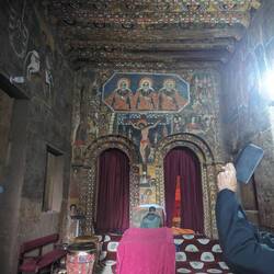 The ceiling is covered with 135 cherubs smiling down upon visitors