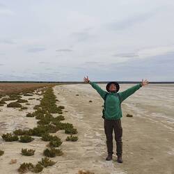 Me, lapping up the salt air at Lake Wyara