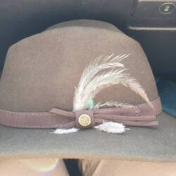 My new hat gets another feather: probably from one of the Red-winged parrots into the mistletoe