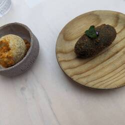 "liquid empanada" and a cuttlefish croquete