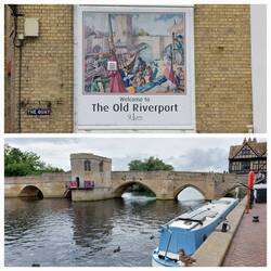 The Old Riverside; a sign showing as it used to be / St Ives Bridge
