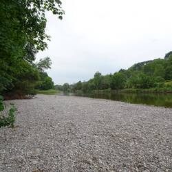 Illermündung in die Donau mit weitem Kiesbett