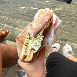 Mortadella, straciatella and pesto
