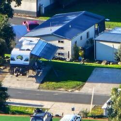 Close up of caravan from lookout