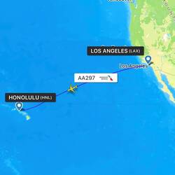Flightpath of AA297 as captured on FlightRadar24.
