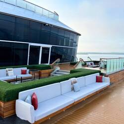 Aquavit Terrace is sheltered from Strong winds by the superstructure of the ship