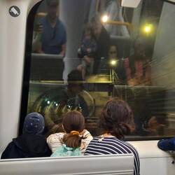 Looking out the front of the subway