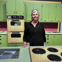 Glenda in Julia Child's television kitchen