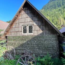 House walks made of glass bottles