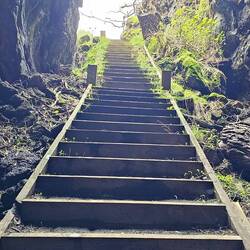 Looking up the stairs from inside Natural Bridge