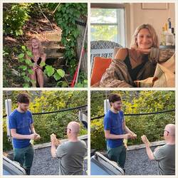 A Surprise..Abby waiting to see us! A father/son moment as Zach learns to shuck the right way.