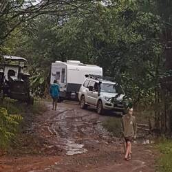 Brett reversing mum and dad's van down the hill and through the mud