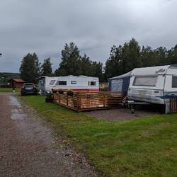 People with their caravan set up