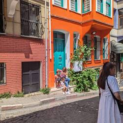 Brightly painted doors and buildings
