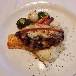 Salmon stuffed with crab and shrimp