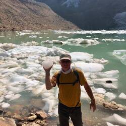 The glacier was calving heavily and ice washed to the beach