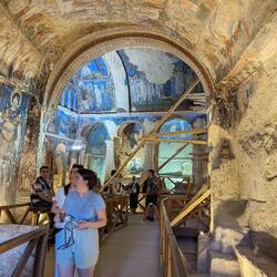 Brilliant blue paint on this ancient cave -church