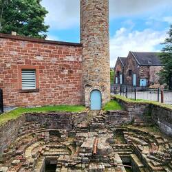 Excavation showing old foundations for the coal fired cooper stills