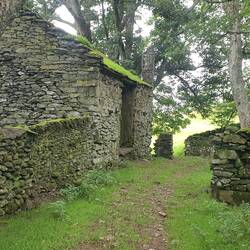 Old flint, slate hut and beatiful moss