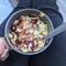Instant mashed potatoes, cornbread stuffing, gravy, bacon bits, cranberry and almonds 👨‍🍳