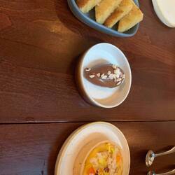 Corn mochi, ganacho, mango tart