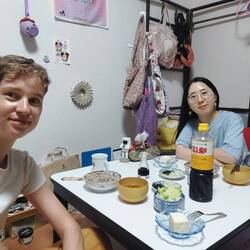 I and Misato at the dinner table