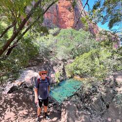 The turquoise pool. It has a resident frshwater croc but we couldn't spot it